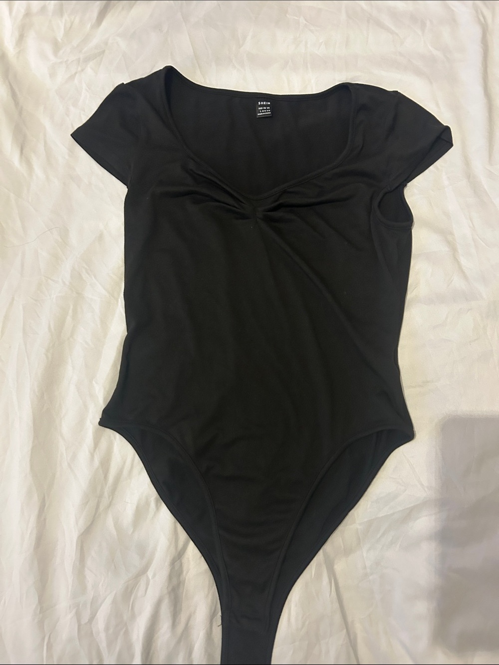 SHEIN Black Short-Sleeve Twist-Front One-Piece Bodysuit